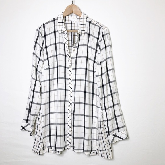J Jill, windowpane plaid oversized long button down shirt - Picture 6 of 9